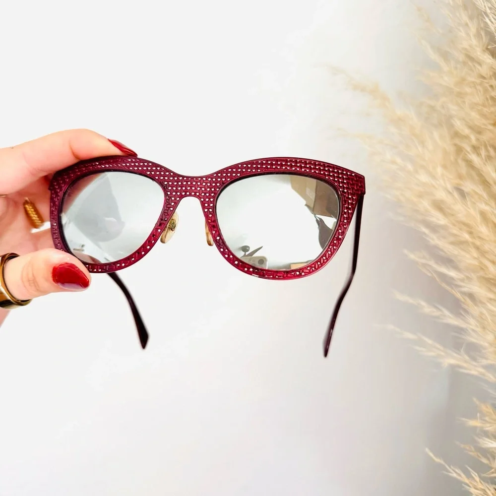 MARC JACOBS Red Burgundy Woven Metal Mirror Lens $250 Sunglasses Black Case